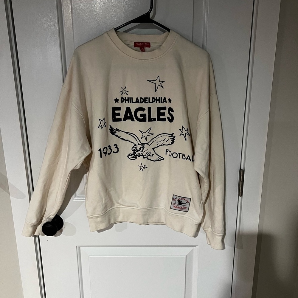 Mitchell & Ness Philadelphia Eagles Cream Crewneck Sweater